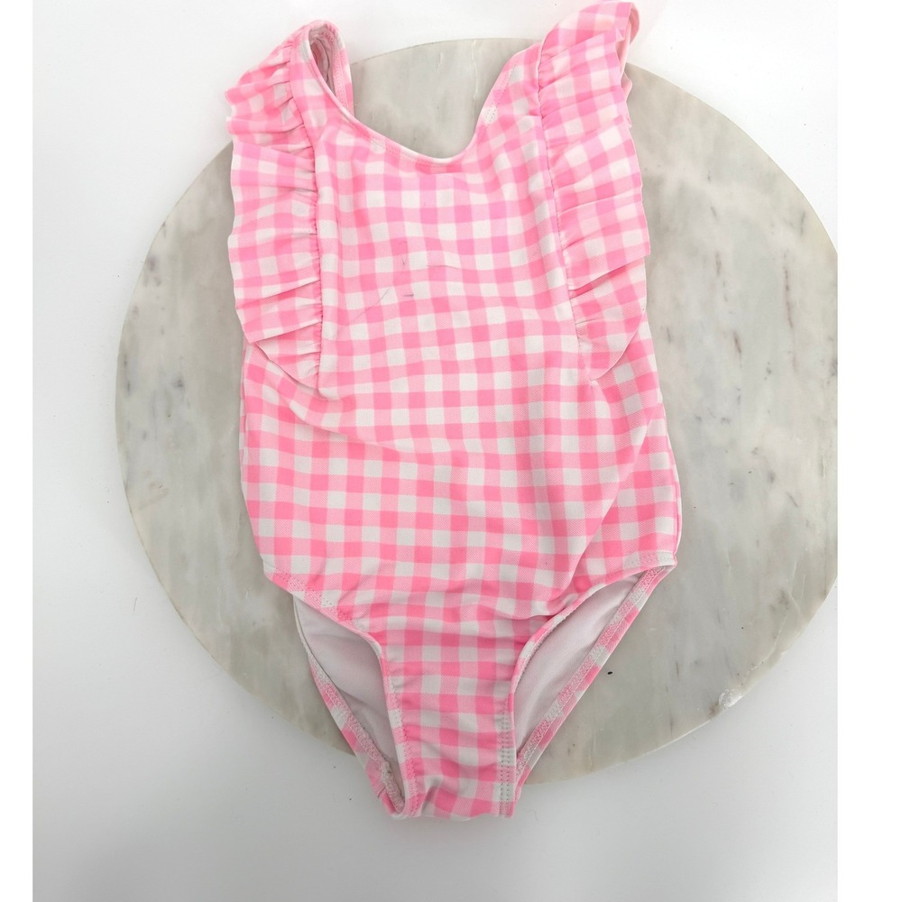The Childrens Place Girls Pink Gingham Ruffle One Piece Swimsuit Size 2T